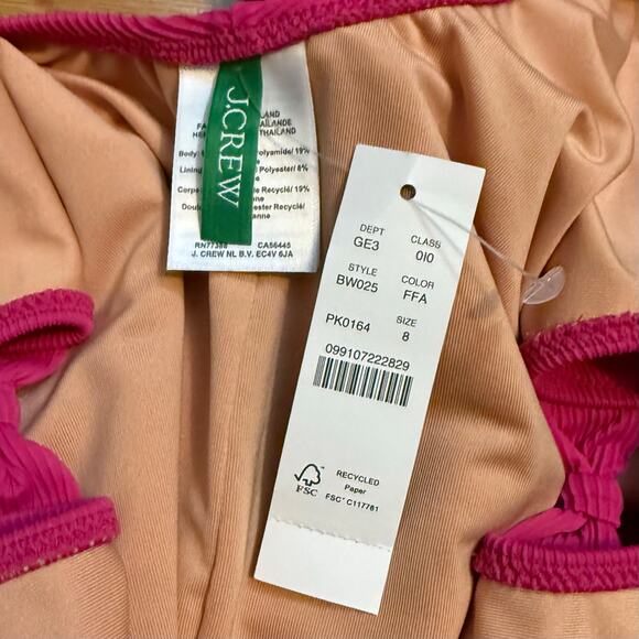 J Crew Women 8 Pink Cut out Bow Ribbed Low Back One Piece Swim Suit Bathing Suit - Picture 5 of 8